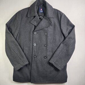 VTG Chaps Ralph Lauren Size L Large Dark Gray/Black Wool Blend Pea Coat Warm